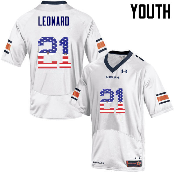 Youth #21 Traivon Leonard Auburn Tigers USA Flag Fashion College Football Jerseys-White - Click Image to Close